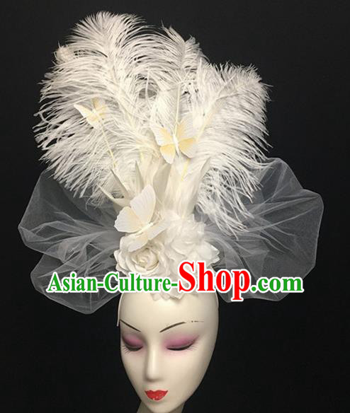 Top Halloween Catwalks Hair Accessories Brazilian Carnival White Feather Butterfly Headdress for Women