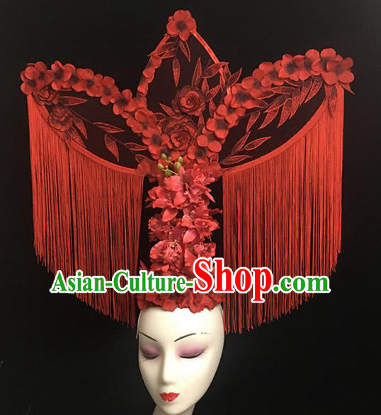 Top Halloween Hair Accessories Chinese Traditional Catwalks Red Tassel Headdress for Women