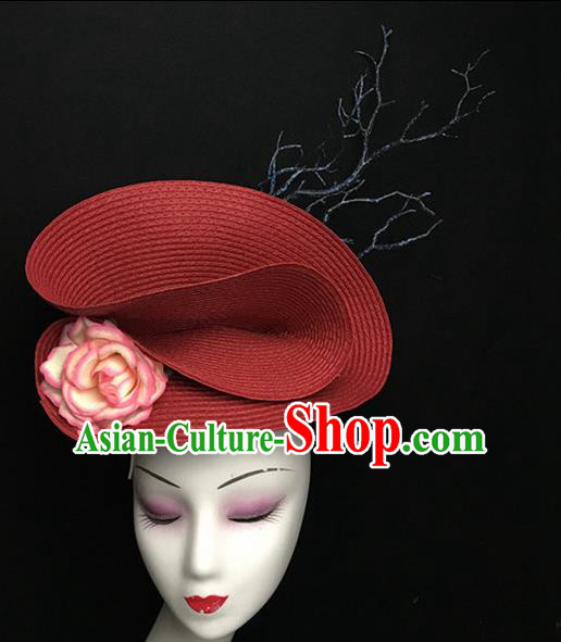 Top Halloween Catwalks Hair Accessories Brazilian Carnival Red Top Hat Headdress for Women