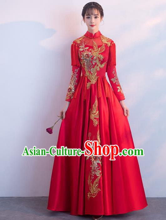 Chinese Traditional Costumes Elegant Wedding Full Dress Red Qipao Dress for Women