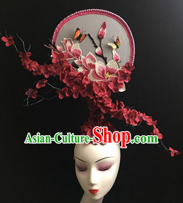Top Halloween Stage Show Giant Magnolia Hair Accessories Chinese Traditional Catwalks Headpiece for Women