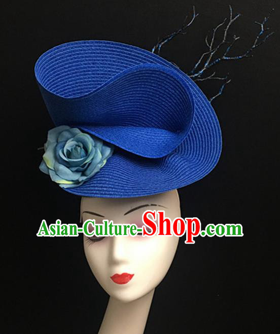 Top Halloween Catwalks Hair Accessories Stage Show Blue Classical Top Hat Headdress for Women