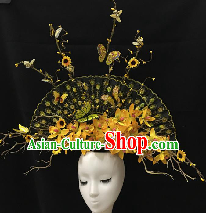 Top Halloween Giant Hair Accessories Stage Show Chinese Traditional Palace Catwalks Headpiece for Women