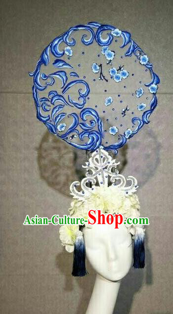 Asian Chinese Traditional Hair Accessories Catwalks Embroidered White Flowers Headdress for Women