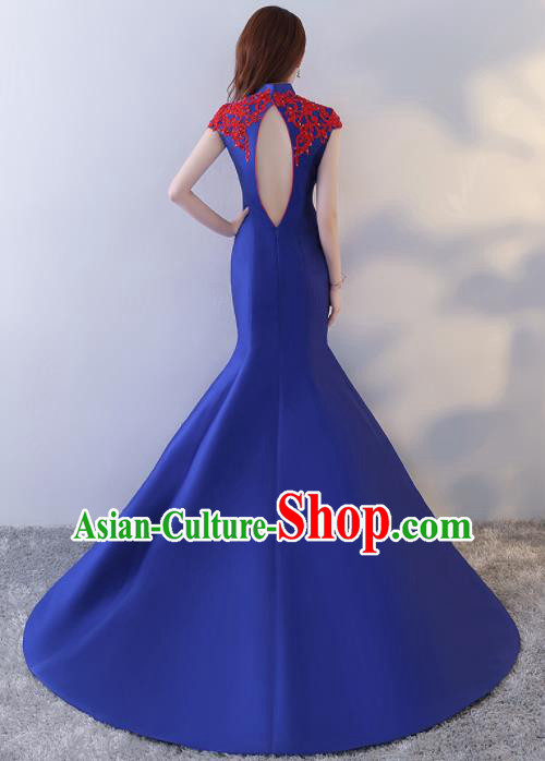 Chinese Traditional Cheongsam Elegant Royalblue Qipao Dress Compere Full Dress for Women