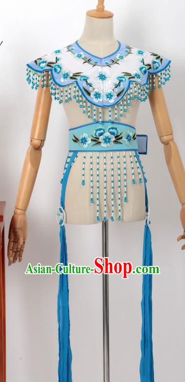 Chinese Traditional Beijing Opera Diva Accessories Blue Shoulder Cape and Belt for Women