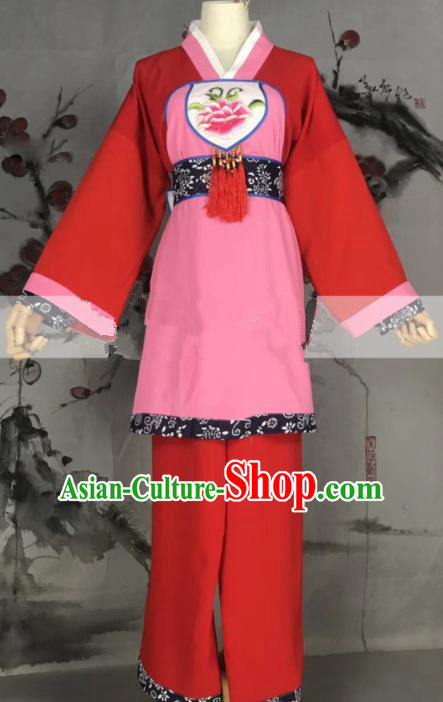 Professional Chinese Traditional Beijing Opera Maidservants Red Dress Ancient Country Lady Costume for Women
