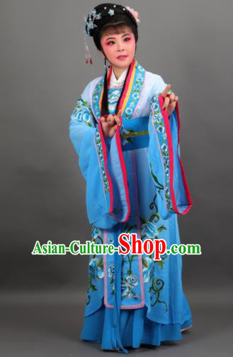 Chinese Traditional Peking Opera Diva Empress Blue Dress Ancient Court Queen Costume for Women