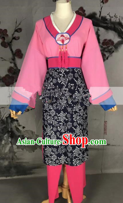 Professional Chinese Traditional Beijing Opera Maidservants Pink Dress Ancient Country Lady Costume for Women