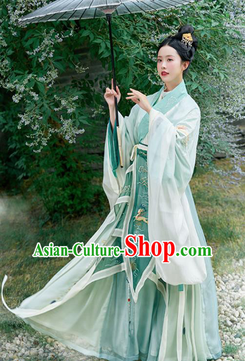 Asian Chinese Jin Dynasty Court Princess Green Hanfu Dress Traditional Ancient Drama Goddess Luo Costumes for Women
