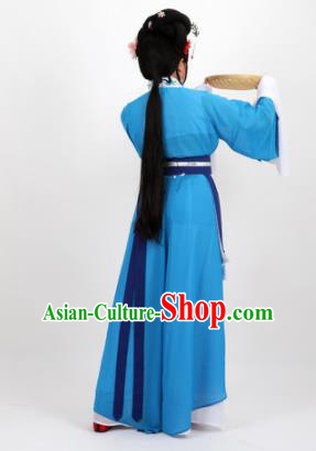 Chinese Traditional Peking Opera Maidservant Blue Dress Ancient Country Lady Costume for Women