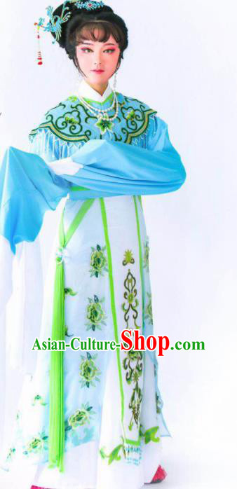 Chinese Traditional Peking Opera Princess Blue Dress Ancient Imperial Consort Costume for Women