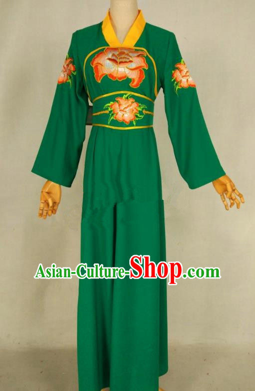 Chinese Traditional Peking Opera Young Lady Green Dress Ancient Servant Girl Costume for Women