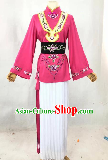 Chinese Traditional Peking Opera Actress Maidservant Rosy Dress Ancient Country Lady Costume for Women