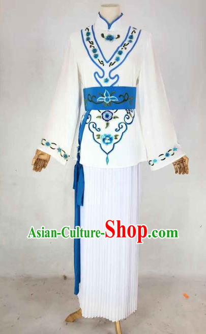 Chinese Traditional Peking Opera Actress Maidservant White Dress Ancient Country Lady Costume for Women