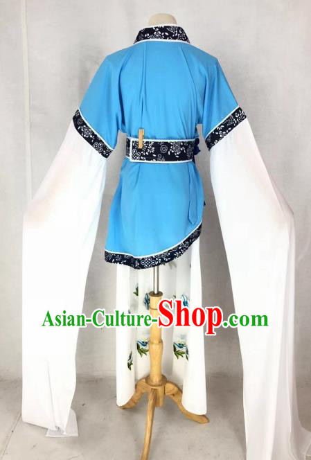 Chinese Traditional Peking Opera Actress Blue Dress Ancient Maidservant Country Lady Costume for Women