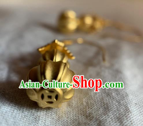 Chinese Traditional Hanfu Earrings Headwear Ancient Ming Dynasty Queen Golden Cucurbit Ear Accessories for Women