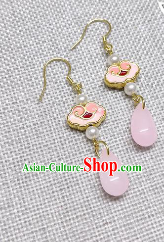 Chinese Traditional Hanfu Pink Cloisonne Cloud Earrings Ancient Princess Ear Accessories for Women