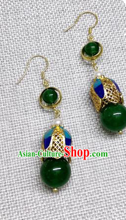 Chinese Traditional Hanfu Deep Green Bead Magnolia Earrings Ancient Princess Ear Accessories for Women