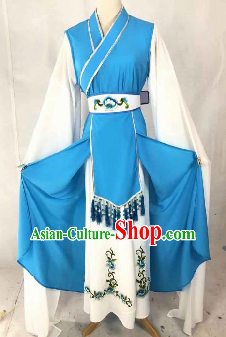 Chinese Traditional Peking Opera Palace Lady Blue Dress Ancient Servant Girl Costume for Women