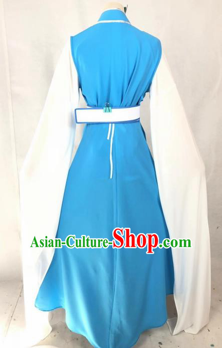Chinese Traditional Peking Opera Palace Lady Blue Dress Ancient Servant Girl Costume for Women