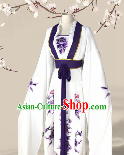 Chinese Traditional Peking Opera Actress Palace Lady White Dress Ancient Royal Princess Costume for Women