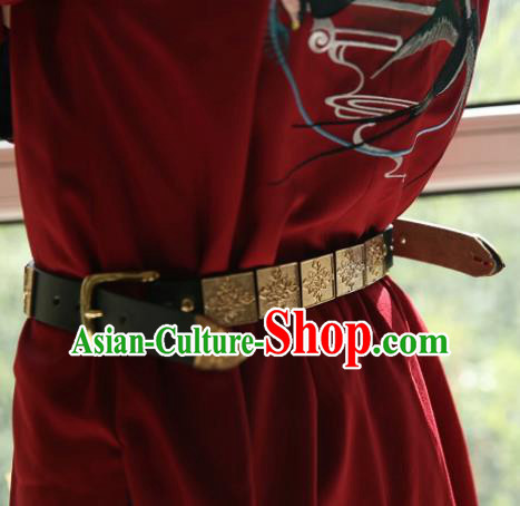 Chinese Traditional Ming Dynasty Blades Hanfu Belts Ancient Swordsman Leather Waistband for Men