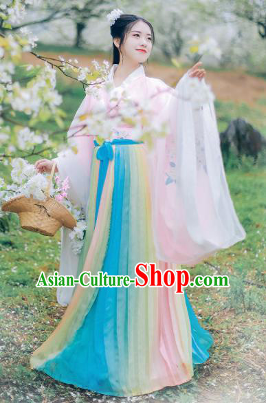 Asian Chinese Jin Dynasty Royal Princess Hanfu Dress Traditional Ancient Goddess Court Lady Costumes for Women
