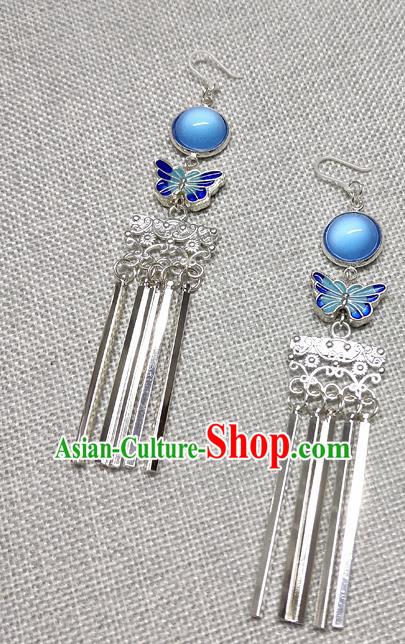 Chinese Traditional Hanfu Blue Butterfly Earrings Ancient Princess Ear Accessories for Women