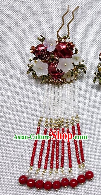 Chinese Traditional Hair Accessories Hanfu Pomegranate Tassel Hairpins Ancient Princess Hair Clip for Women