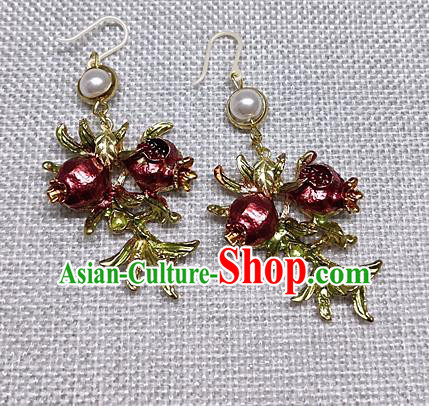 Chinese Traditional Hanfu Palace Pomegranate Earrings Ancient Princess Ear Accessories for Women