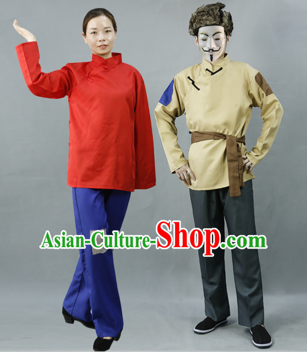 Traditional Chinese Poor People Clothes Costume Farmer Costumes Chinese Civilian Costumes for Men and Women