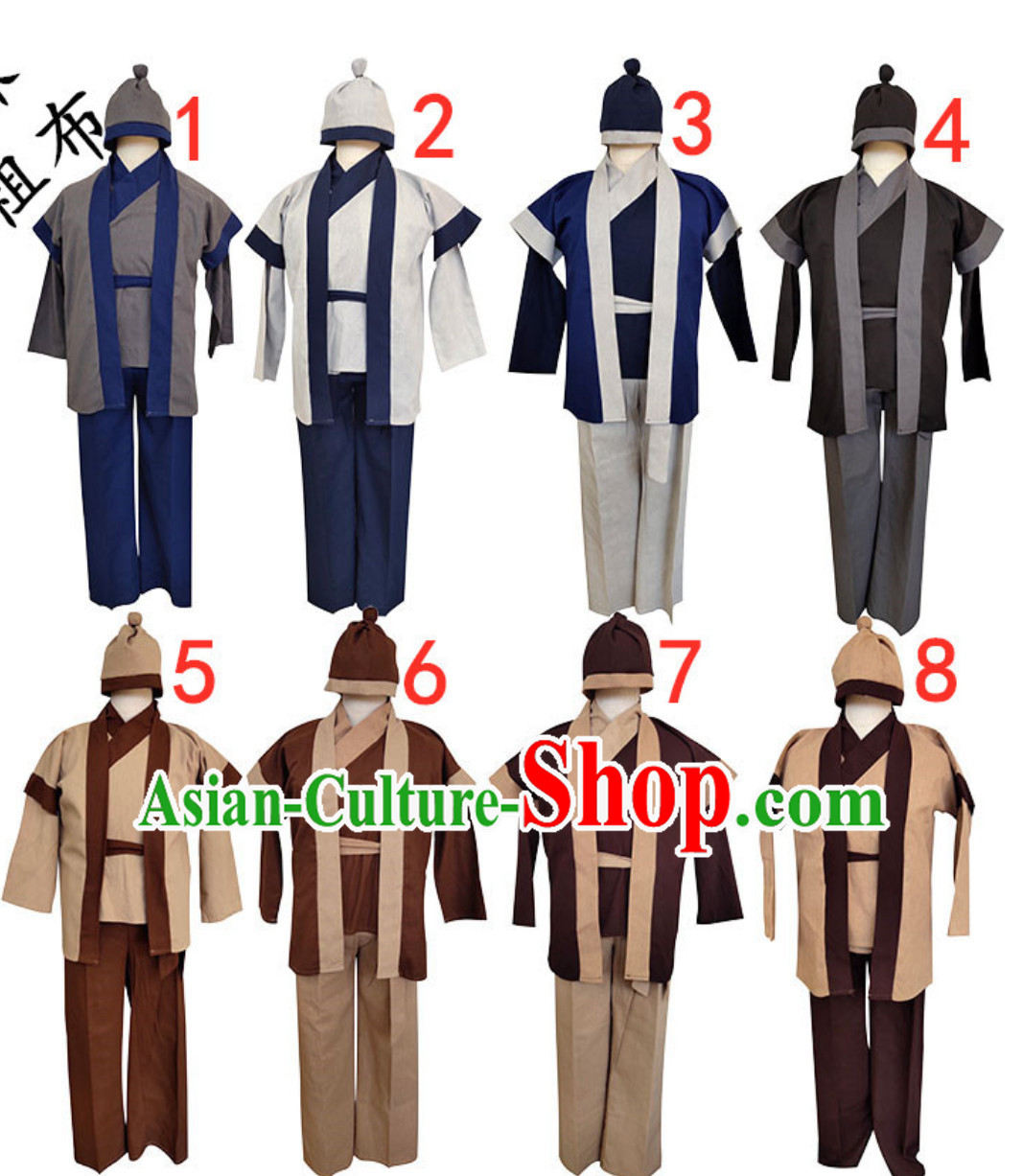 Ancient Chinese Servant Costume Poor People Clothes Costume Farmer Costumes Chinese Civilian Costumes for Men and Women