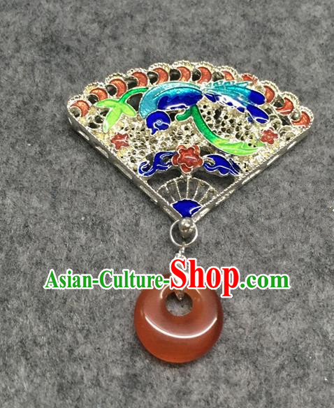 Chinese Traditional Hanfu Accessories Fan Brooch Ancient Qing Dynasty Queen Breastpin for Women