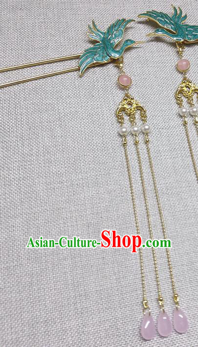 Chinese Traditional Hair Accessories Hanfu Crane Tassel Hairpins Ancient Princess Hair Clip for Women