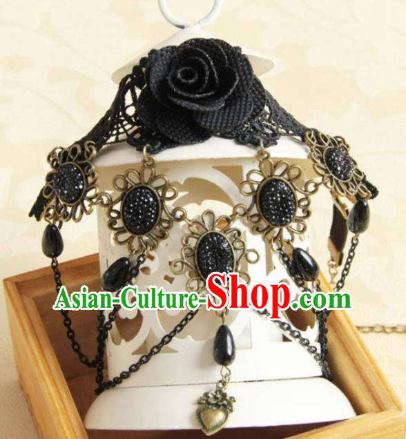 Top Grade Handmade Halloween Black Rose Armlet Fancy Ball Lace Bracelet Accessories for Women