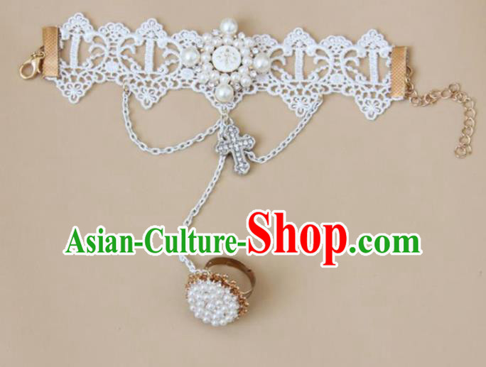Top Grade Handmade Halloween Cosplay White Lace Bangle Fancy Ball Bracelet Accessories for Women