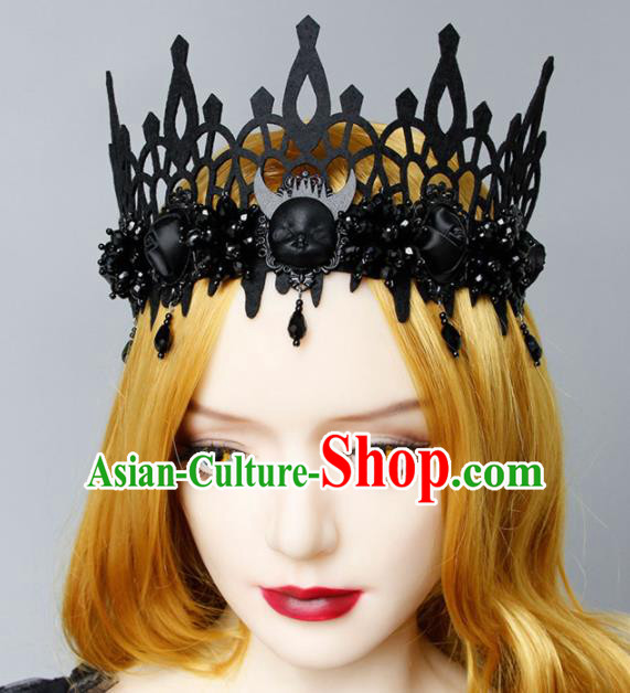Top Grade Halloween Cosplay Gothic Witch Black Royal Crown Fancy Ball Handmade Hair Accessories for Women