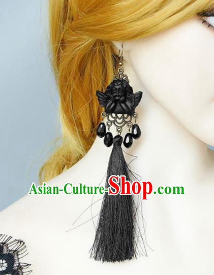 Top Grade Handmade Halloween Cosplay Gothic Earrings Fancy Ball Black Tassel Ear Accessories for Women