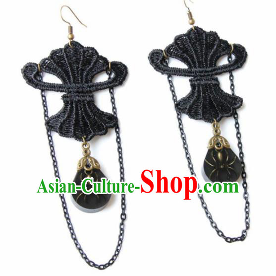 Top Grade Handmade Halloween Cosplay Gothic Earrings Fancy Ball Black Lace Ear Accessories for Women