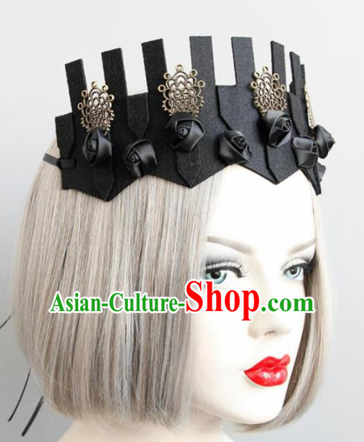 Top Grade Gothic Witch Black Hair Clasp Royal Crown Halloween Cosplay Fancy Ball Handmade Hair Accessories for Women