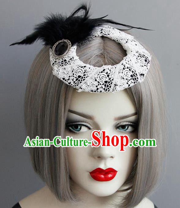 Top Grade Gothic Queen White Lace Top Hat Halloween Cosplay Fancy Ball Handmade Hair Accessories for Women