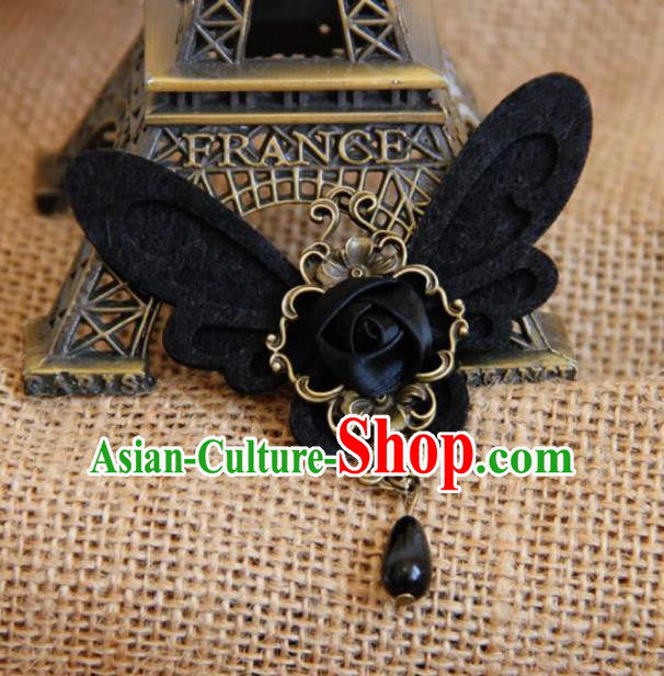 Handmade Gothic Black Butterfly Brooch Accessories Halloween Fancy Ball Cosplay Breastpin for Women