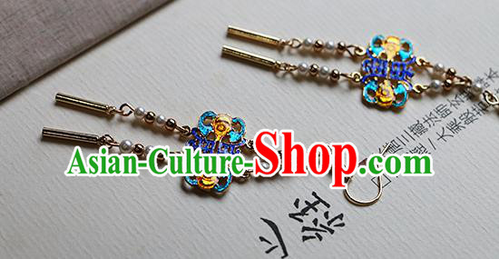Chinese Traditional Hanfu Blueing Ear Accessories Ancient Qing Dynasty Princess Earrings for Women