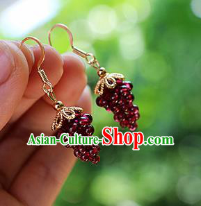 Chinese Traditional Hanfu Grape Ear Accessories Ancient Qing Dynasty Princess Earrings for Women