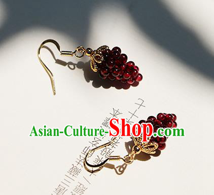 Chinese Traditional Hanfu Grape Ear Accessories Ancient Qing Dynasty Princess Earrings for Women