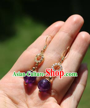 Chinese Traditional Hanfu Purple Bead Ear Accessories Ancient Qing Dynasty Princess Earrings for Women