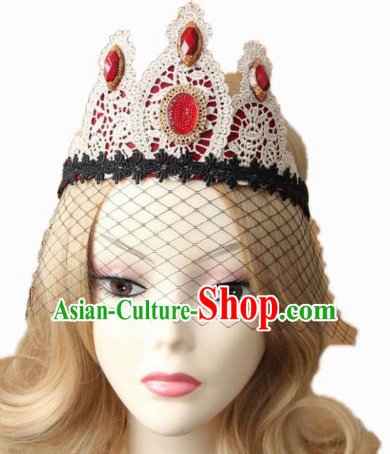 Handmade Halloween Cosplay White Lace Headwear Fancy Ball Stage Show Royal Crown for Women