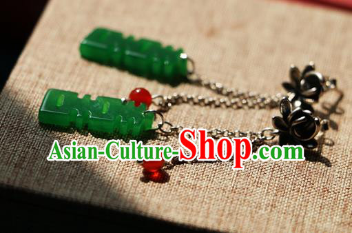 Chinese Traditional Hanfu Wedding Jade Ear Accessories Ancient Qing Dynasty Princess Earrings for Women