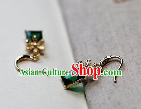Chinese Traditional Hanfu Green Crystal Ear Accessories Ancient Qing Dynasty Princess Earrings for Women